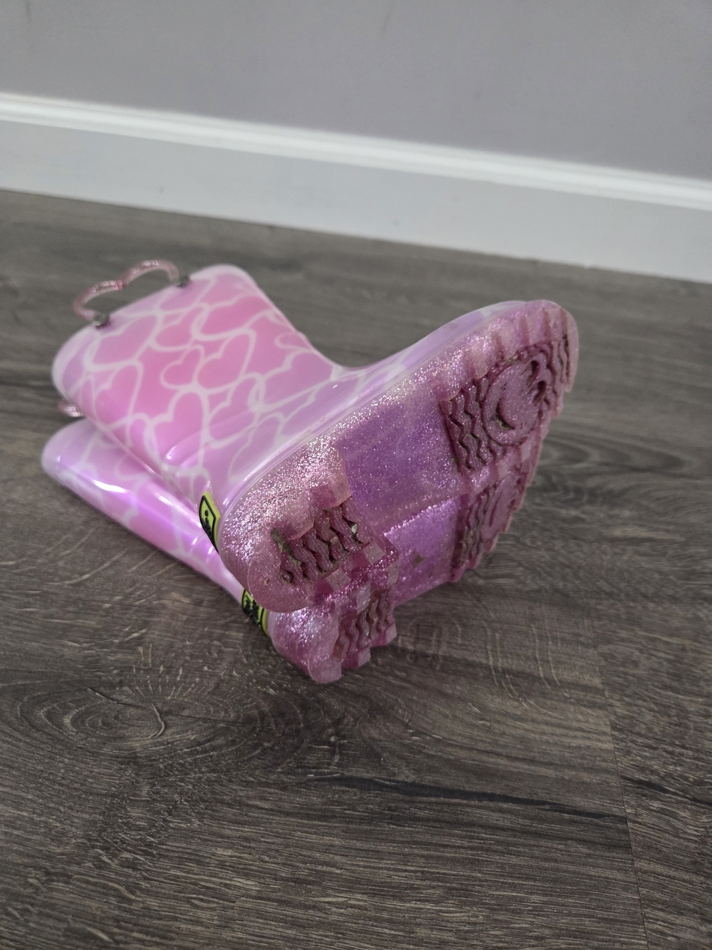 Western Chief Pink Heart Light Up Girls Rain Boots with Glitter Handles Size 7 - Picture 6 of 6